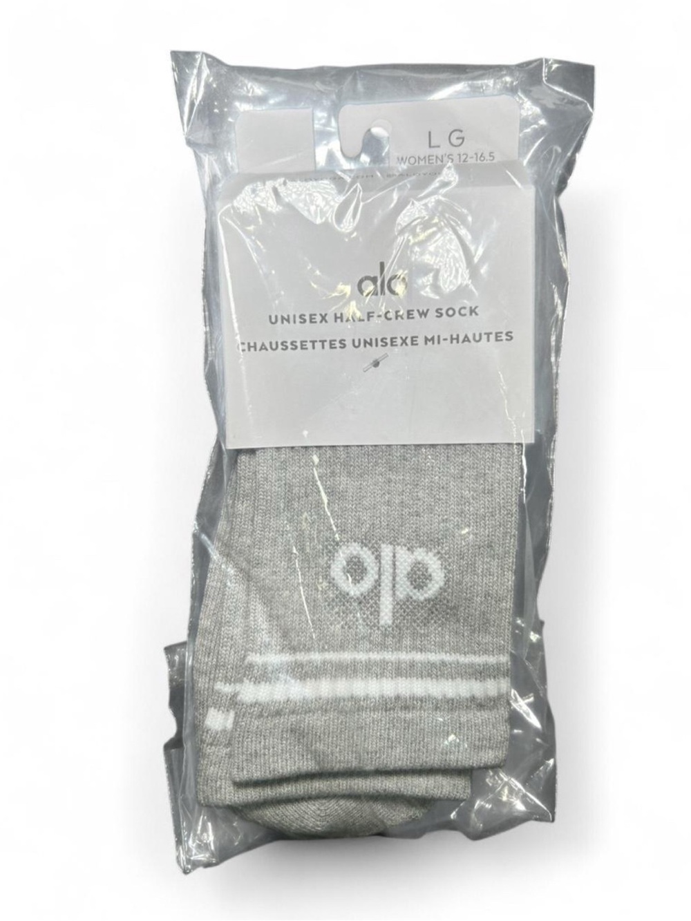 Alo Unisex Grey Half Crew Sock - Brand New
